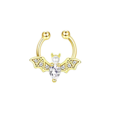 1Pc Fashion Cute Halloween Bat Fake Septum Nose Rings, Clip On Pearl Bat Septum Rings Cubic Zirconia Non Piercing Septum Jewelry