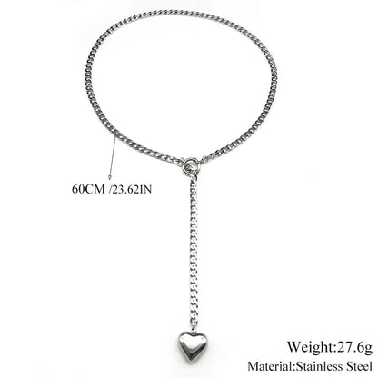 Heart Star O-ring Long Chain For Women Men Punk Rock Necklace Stainless Steel Cuban Necklaces Simple Adjustable Y-Necklace