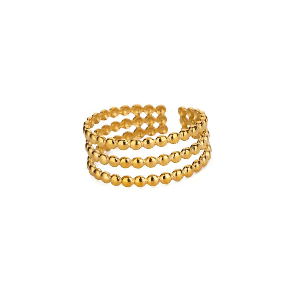 Cute Multilayered Beads Chain Ring For Women Stainless Steel Gold Color Minimalist Finger Ring 2024 Trend Wedding Jewelry Gift