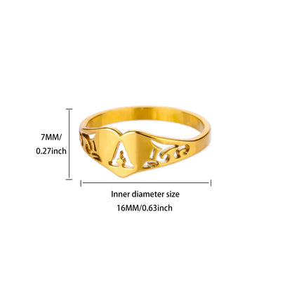 Fashion Hollow Initial Letter Heart Rings For Women Gold Color Stainless Steel A-Z Letter Ring Aesthetic Wedding Jewelry Gift
