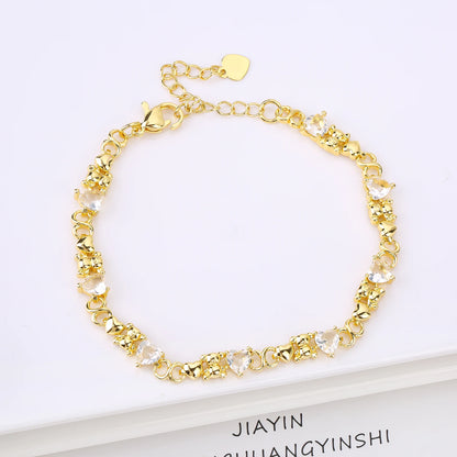 Gold-plated Heart Shape Crystal Cute Animal Bear Adjustable Bracelet Luxury for Women Girls New Fashion Party Jewelry Fine Gift