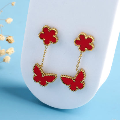 6 Colors Simple Botanical Five Leaf Flower Stainless Steel Stud Earring Classic for Woman Party Jewelry Accessories Clover