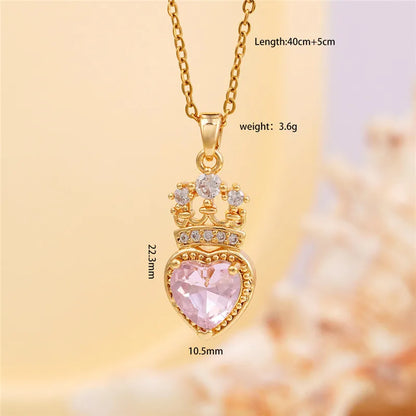 High Grade Crown Heart Zircon Pendant Necklace Stainless Steel Chains Geometric Choker Jewelry Party Gifts For Women Girls